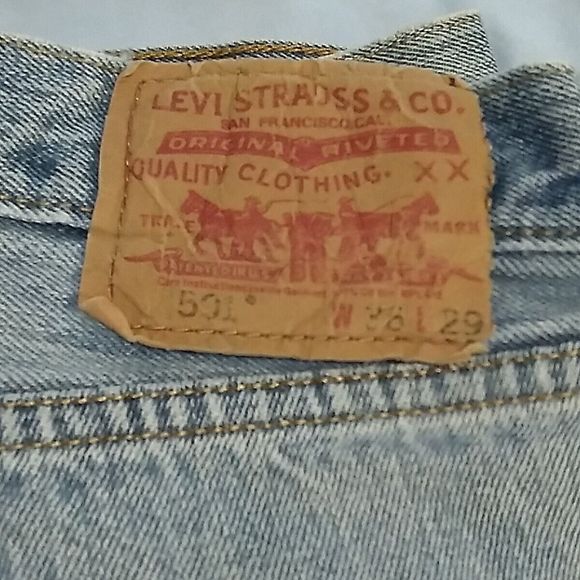 Levi's 501 Button Fly Jeans  Light Blue Straight Denim Mens 38x29 - Picture 7 of 12